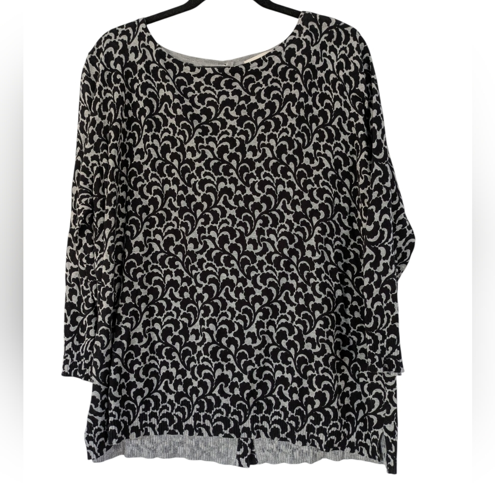 Loft Soft Knit Top Thin Sweater Long Sleeve Women's‎ XL Black Gray Button Back